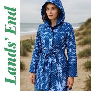 LANDS'‎ END Cobalt Blue Zippered Trench Removable Quilted Liner & Hood, Size XS